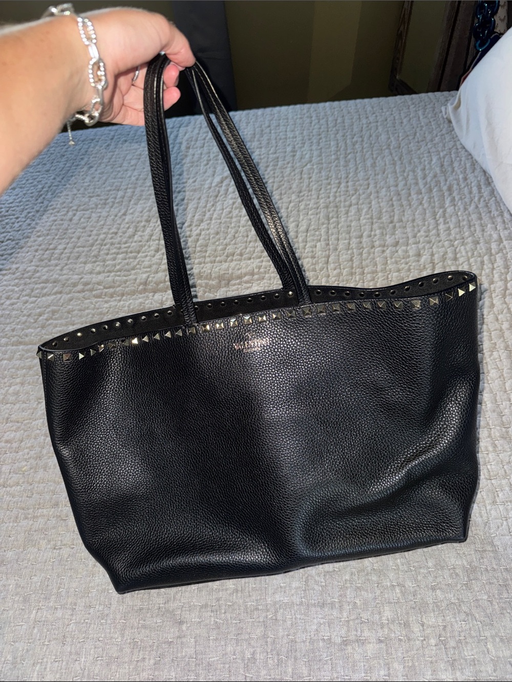 Valentino Black Pebbled Leather Studded Tote